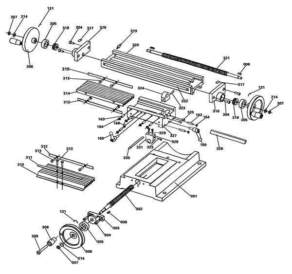 Схема складання робочого столу свердлильно-фрезерного верстата XJ9512 Схема складання робочого столу свердлильно-фрезерного верстата XJ9512